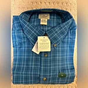 L.L. Bean Bottle Blue Plaid Men's Shirt Wrinkle Free Cotton XL NWT